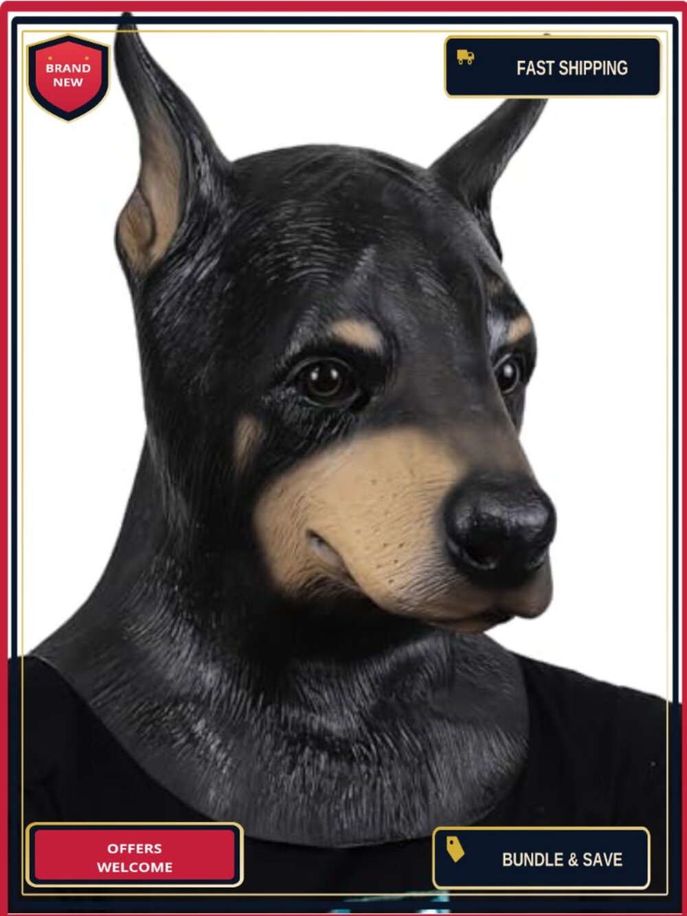 Doberman Dog Head Mask Adult Size Latex Funny Animal Costume Accessory